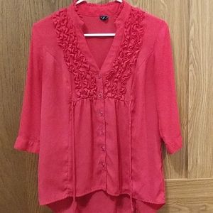 Ruffled, button-down top